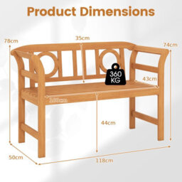 Gainoom Outdoor Bench Acacia Wood 2-Person Patio Loveseat With Backrest And Armrests - thumbnail 2