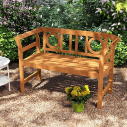 Gainoom Outdoor Bench Acacia Wood 2-Person Patio Loveseat With Backrest And Armrests