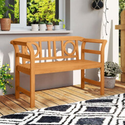 Gainoom Outdoor Bench Acacia Wood 2-Person Patio Loveseat With Backrest And Armrests - thumbnail 3