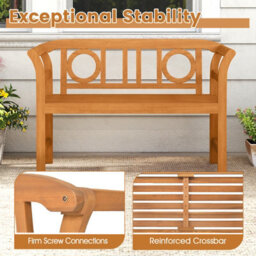 Gainoom Outdoor Bench Acacia Wood 2-Person Patio Loveseat With Backrest And Armrests - thumbnail 6