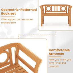 Gainoom Outdoor Bench Acacia Wood 2-Person Patio Loveseat With Backrest And Armrests - thumbnail 5