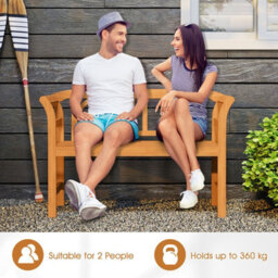 Gainoom Outdoor Bench Acacia Wood 2-Person Patio Loveseat With Backrest And Armrests - thumbnail 4