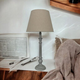 54Cm Wooden Shaped Lamp And Fabric Shade - thumbnail 2