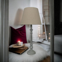 54Cm Wooden Shaped Lamp And Fabric Shade - thumbnail 4