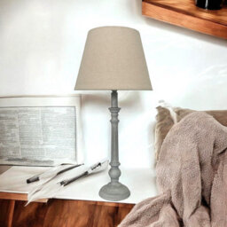 54Cm Wooden Shaped Lamp And Fabric Shade