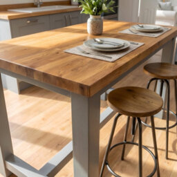L120Xw64Cm Huxley Solid Oak Top Kitchen Island / Breakfast Bar / Grey Painted - thumbnail 7