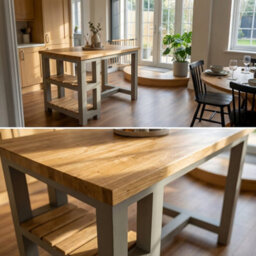 L120Xw64Cm Huxley Solid Oak Top Kitchen Island / Breakfast Bar / Grey Painted - thumbnail 4