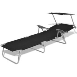 Berkfield Sun Lounger With Canopy Steel Black - thumbnail 3