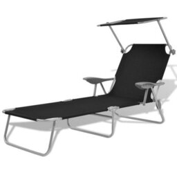 Berkfield Sun Lounger With Canopy Steel Black - thumbnail 1