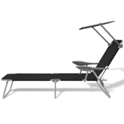 Berkfield Sun Lounger With Canopy Steel Black - thumbnail 2