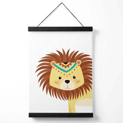 Artze Wall Art Peeking Lion Tribal Animal Art Print With Black Frame Size: A4 - image 1