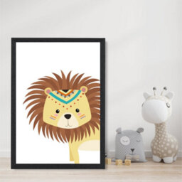 Artze Wall Art Peeking Lion Tribal Animal Art Print With Black Frame Size: A4 - thumbnail 2