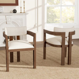 Linen Dining Chairs With Solid Wood Legs, Walnut Wood Colour, Set Of 4 - thumbnail 3