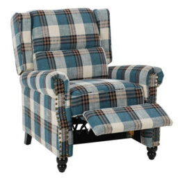 Recliner Armchair Tartan Chair Wing Back Sofa Lounge Chair Adjustable Footrest - thumbnail 6