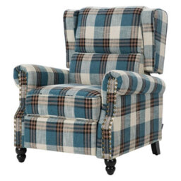 Recliner Armchair Tartan Chair Wing Back Sofa Lounge Chair Adjustable Footrest - thumbnail 5