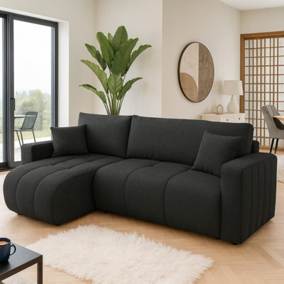 Furyn Convertible Graphite Velvet Corner Sofa Bed With Storage And Adjustable Side - image 1