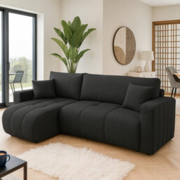 Furyn Convertible Graphite Velvet Corner Sofa Bed With Storage And Adjustable Side - thumbnail 1