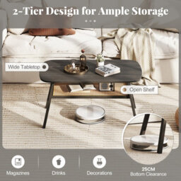 Gainoom 2-Tier Black Coffee Table Rectangular Center Table W/ Storage Shelf - thumbnail 7