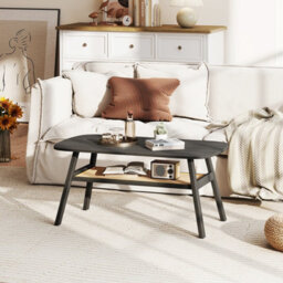 Gainoom 2-Tier Black Coffee Table Rectangular Center Table W/ Storage Shelf - thumbnail 6