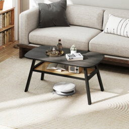 Gainoom 2-Tier Black Coffee Table Rectangular Center Table W/ Storage Shelf - thumbnail 3