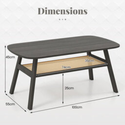 Gainoom 2-Tier Black Coffee Table Rectangular Center Table W/ Storage Shelf - thumbnail 2