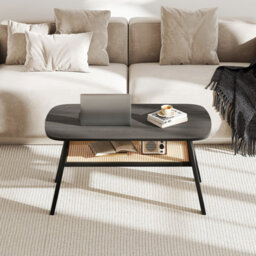 Gainoom 2-Tier Black Coffee Table Rectangular Center Table W/ Storage Shelf - thumbnail 5