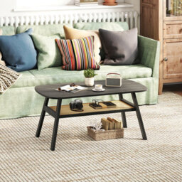 Gainoom 2-Tier Black Coffee Table Rectangular Center Table W/ Storage Shelf - thumbnail 4