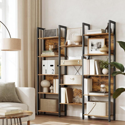 Songmics Large Industrial Bookcase, Metal Frame Storage Unit, Home Office Display Shelf, Rustic Brown And Ink Black - image 1