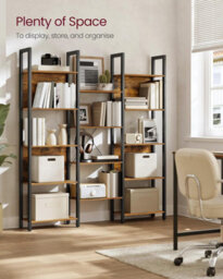 Songmics Large Industrial Bookcase, Metal Frame Storage Unit, Home Office Display Shelf, Rustic Brown And Ink Black - thumbnail 3