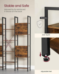 Songmics Large Industrial Bookcase, Metal Frame Storage Unit, Home Office Display Shelf, Rustic Brown And Ink Black - thumbnail 4