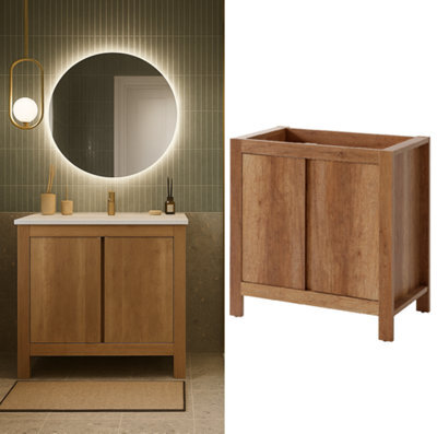 Impact Furniture Bathroom Freestanding Vanity Unit 800mm Floor Sink Cabinet Cupboard Oak Effect Storage Shelf Classic - image 1
