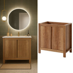 Impact Furniture Bathroom Freestanding Vanity Unit 800mm Floor Sink Cabinet Cupboard Oak Effect Storage Shelf Classic - thumbnail 1