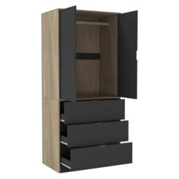 Urbn-Living Urbnliving 180Cm Height Oak Wardrobe With Black 2 Door 3 Drawer Storage And Modern Hanging Rail Furniture - thumbnail 2