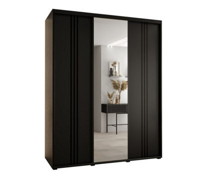 Arte Modern Black Cannes Vii Sliding Wardrobe H2050mm W2000mm D600mm With Custom Black Steel Handles And Decorative Strips - image 1