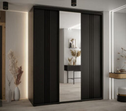 Arte Modern Black Cannes Vii Sliding Wardrobe H2050mm W2000mm D600mm With Custom Black Steel Handles And Decorative Strips - thumbnail 2