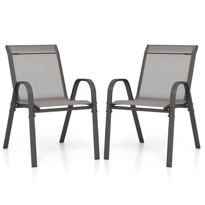 Costway Set Of 2 Patio Chairs Stackable Metal Breathable Fabric Dining Chair - image 1