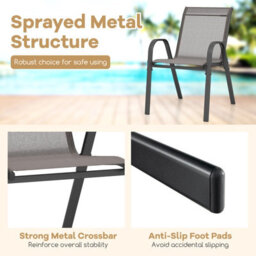 Costway Set Of 2 Patio Chairs Stackable Metal Breathable Fabric Dining Chair - thumbnail 7
