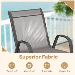 Costway Set Of 2 Patio Chairs Stackable Metal Breathable Fabric Dining Chair - thumbnail 6
