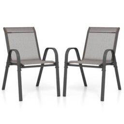 Costway Set Of 2 Patio Chairs Stackable Metal Breathable Fabric Dining Chair - thumbnail 1