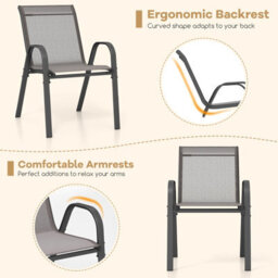 Costway Set Of 2 Patio Chairs Stackable Metal Breathable Fabric Dining Chair - thumbnail 8
