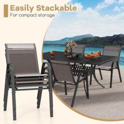 Costway Set Of 2 Patio Chairs Stackable Metal Breathable Fabric Dining Chair - thumbnail 9