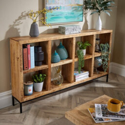 Home Source Stockton Mango Wood Wide 8 Shelf Bookcase - thumbnail 3