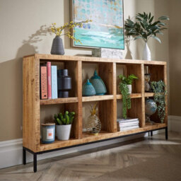 Home Source Stockton Mango Wood Wide 8 Shelf Bookcase - thumbnail 2