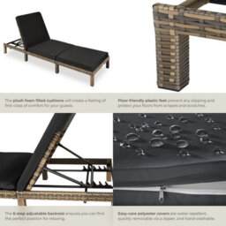Tectake Sun Lounger Sofia With 6-Step Adjustable Backrest, Thick Padding And Uv-Resistant Polyrattan - Nature - thumbnail 5