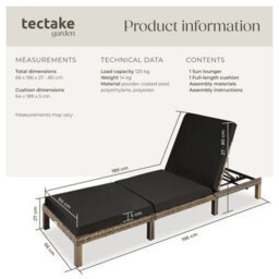 Tectake Sun Lounger Sofia With 6-Step Adjustable Backrest, Thick Padding And Uv-Resistant Polyrattan - Nature - thumbnail 6