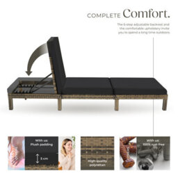Tectake Sun Lounger Sofia With 6-Step Adjustable Backrest, Thick Padding And Uv-Resistant Polyrattan - Nature - thumbnail 3