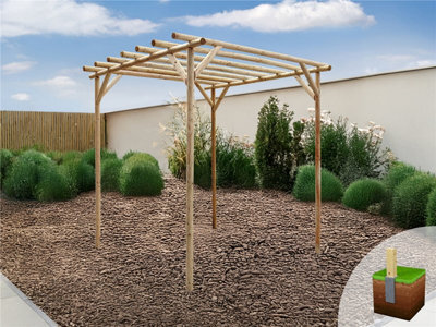 Edecks Heavy Duty Rustic Rose Wooden Garden Pergola (W 2250mm X D 2250mm) With Concrete In Posts (2.4M) - image 1