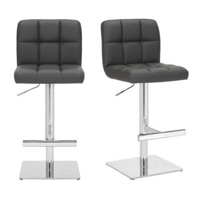 Lamboro Allegro Deluxe Set Of 2 Charcoal Grey Kitchen Bar Stools With Adjustable Swivel, Gas Lift & Weighted Chrome Base - image 1