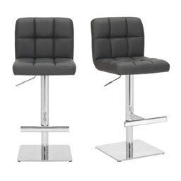 Lamboro Allegro Deluxe Set Of 2 Charcoal Grey Kitchen Bar Stools With Adjustable Swivel, Gas Lift & Weighted Chrome Base - thumbnail 1