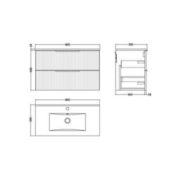 Balterley Tixall Fluted 2 Drawer Wall Hung Vanity Unit With Minimalist Basin, Satin Blue, 800mm - thumbnail 5